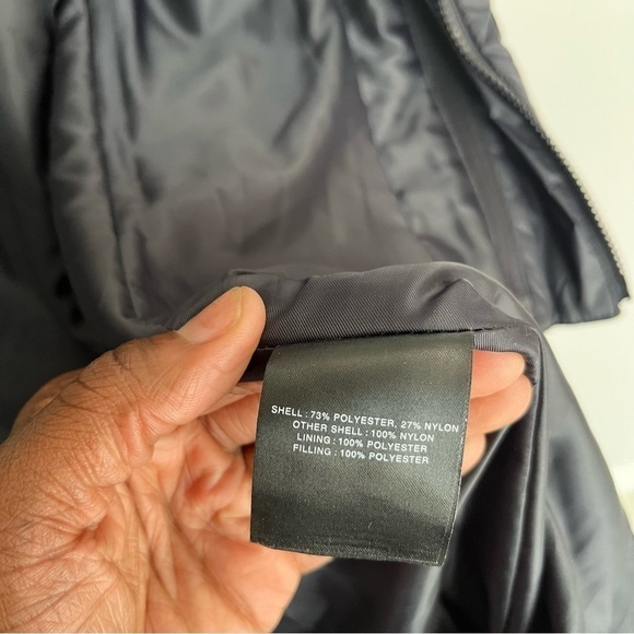 T Tahari Hooded Ribbed-Trim A-Line Jacket, Navy - Picture 14 of 14